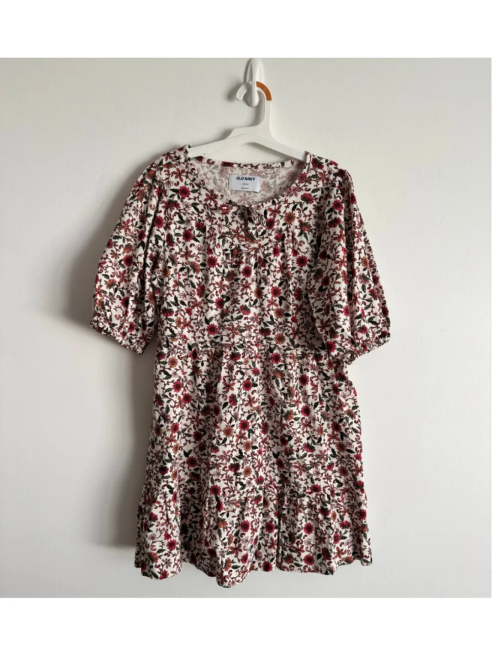 Girls Old Navy Floral Casual Dress Size L Beige Red